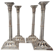 George III Set of Four Old Sheffield Plate Cluster Column Candlesicks. Henry Tudor & Co., circa 1770.