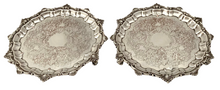 Pair of Silver Plated Waiters with Shell & Scroll Borders.