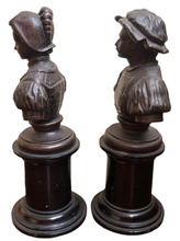 Pair of Continental Bronzed Metal Library Busts Depicting A Renaissance Period Lady & Gentleman.
