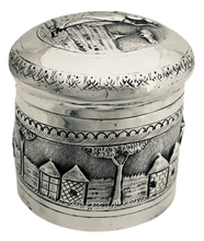Anglo Indian Lucknow Village Pattern Silver Cylindrical Box & Cover, circa 1900 - 1920. 2.8 troy ounces.