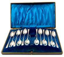 Aesthetic Movement Twelve Silver Coffee Spoons & Tongs. Sheffield 1903 Arthur & Co. Ltd. 4 troy ounces.