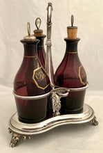 William IV Silver Decanter Stand & Three Amethyst Glass Decanters. London 1832 The Barnards. 25 troy ounces.
