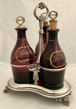 William IV Silver Decanter Stand & Three Amethyst Glass Decanters. London 1832 The Barnards. 25 troy ounces.