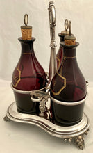 William IV Silver Decanter Stand & Three Amethyst Glass Decanters. London 1832 The Barnards. 25 troy ounces.