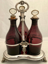 William IV Silver Decanter Stand & Three Amethyst Glass Decanters. London 1832 The Barnards. 25 troy ounces.