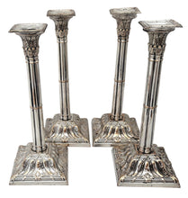 George III Set of Four Old Sheffield Plate Cluster Column Candlesicks. Henry Tudor & Co., circa 1770.
