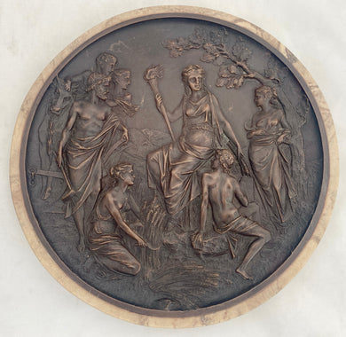 19th Century Neoclassical Bronze Relief Plaque in Marble Surround.