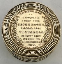 Early 19th Century Admiral Lord Nelson Circular Brass Snuff Box with Battle Honours.