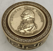 Early 19th Century Admiral Lord Nelson Circular Brass Snuff Box with Battle Honours.