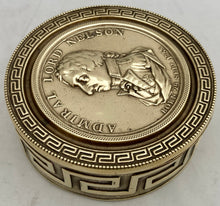 Early 19th Century Admiral Lord Nelson Circular Brass Snuff Box with Battle Honours.