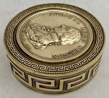 Early 19th Century Admiral Lord Nelson Circular Brass Snuff Box with Battle Honours.