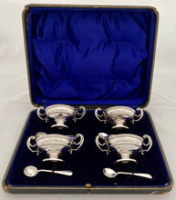 Edwardian Cased Set of Four Silver Trophy Cup Salts. Birmingham 1907 William Hutton & Sons Ltd. 5.7 troy ounces.