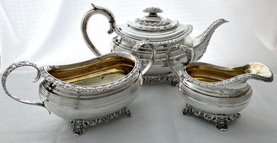 Georgian, George IV, Silver Tea Set. London 1825 Rebecca Emes & Edward Barnard I. 46.6 troy ounces.