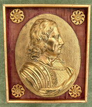 Oliver Cromwell, Lord Protector, 19th Century Gilt Metal Portrait Profile Plaque.