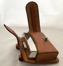 Champion & Wilton Silver Plated Sandwich Box in Leather Saddle Pouch. J. Yates & Sons, Birmingham.