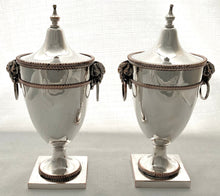 19th Century Pair of Silver Plate on Copper Ram Mask Covered Urns