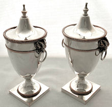 19th Century Pair of Silver Plate on Copper Ram Mask Covered Urns