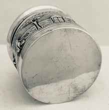 Anglo Indian Lucknow Village Pattern Silver Cylindrical Box & Cover, circa 1900 - 1920. 2.8 troy ounces.