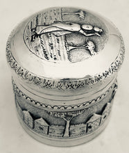 Anglo Indian Lucknow Village Pattern Silver Cylindrical Box & Cover, circa 1900 - 1920. 2.8 troy ounces.