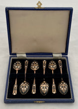 Cased Set of Imperial Russian Style Enamel & Gilt Metal Coffee Spoons.