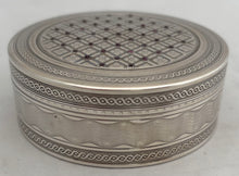 Continental Circular, Gemstone Inset, Silver Snuff Box. London Import 1905, Louis Desoutter. 2.8 troy ounces.