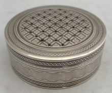 Continental Circular, Gemstone Inset, Silver Snuff Box. London Import 1905, Louis Desoutter. 2.8 troy ounces.