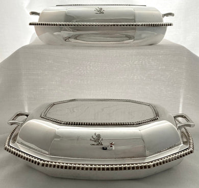 Pair of Octagonal Silver Plated & Crested Entree Dishes & Covers. Elkington & Co. 1923