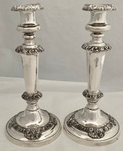 Early Victorian Pair of Old Sheffield Plate Candlesticks, circa 1840 - 1850.
