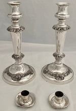 Early Victorian Pair of Old Sheffield Plate Candlesticks, circa 1840 - 1850.