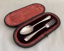 Edwardian Cased Silver Christening Spoon & Fork. London 1908 Josiah Williams & Co. 2.1 troy ounces.