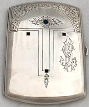Austrian Jugendstil Silver Cigarette Case with Cabochon Sapphire & Inset Highlights. 3.5 troy ounces.