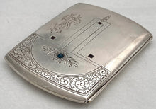 Austrian Jugendstil Silver Cigarette Case with Cabochon Sapphire & Inset Highlights. 3.5 troy ounces.