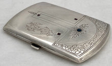 Austrian Jugendstil Silver Cigarette Case with Cabochon Sapphire & Inset Highlights. 3.5 troy ounces.