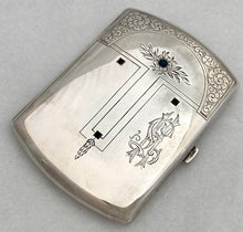 Austrian Jugendstil Silver Cigarette Case with Cabochon Sapphire & Inset Highlights. 3.5 troy ounces.