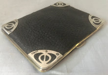 Art Nouveau Silver Mounted Leather Card Case. London 1901 Joseph Schiebner.