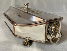 Early Victorian Silver Plated Inkstand with Lion Mask Handles.