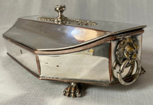 Early Victorian Silver Plated Inkstand with Lion Mask Handles.