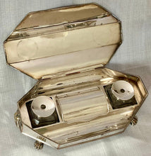 Early Victorian Silver Plated Inkstand with Lion Mask Handles.