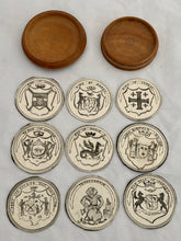 19th Century Boxwood Counter Box Enclosing Nine Armorial Watercolour Roundels.
