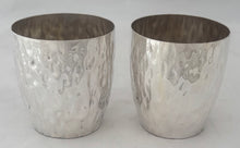 Victorian Pair of Silver Plated Bark Effect Beakers. Hukin & Heath circa 1890.