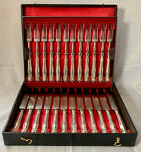 Early 19th Century Continental Canteen of Double Struck Thread & Shell Pattern Table Knives & Forks.