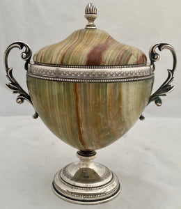 First Half 20th Century Silver Plated Green Onyx Urn & Cover.