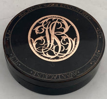 19th Century French Tortoiseshell & Yellow Metal Pique Circular Snuff Box.