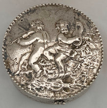 Continental White Metal Putti Relief Snuff Box with Gilded Interior. 1.9 troy ounces.
