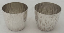 Victorian Pair of Silver Plated Bark Effect Tot Beakers. Hukin & Heath circa 1890.