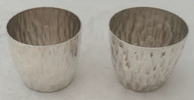 Victorian Pair of Silver Plated Bark Effect Tot Beakers. Hukin & Heath circa 1890.