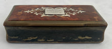 19th Century Horn Table Snuff Box with Tortoiseshell Cover and Ivory Inlay.
