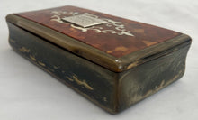 19th Century Horn Table Snuff Box with Tortoiseshell Cover and Ivory Inlay.