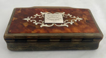 19th Century Horn Table Snuff Box with Tortoiseshell Cover and Ivory Inlay.