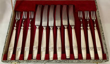 Cased Set of Silver Plated Dessert Cutlery Set for Six by Elkington & Co. Retailed by Manoah Rhodes.